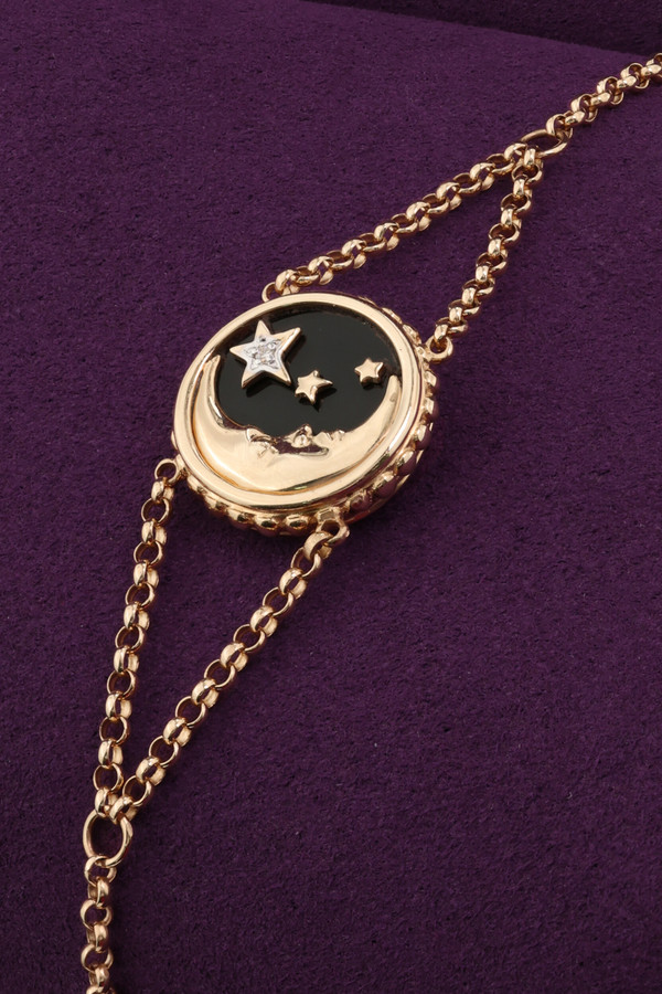 Браслет из золота c бриллиантами, ониксом и перламутром