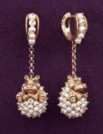 Серьги из золота 585 пробы c эмалью и жемчугом