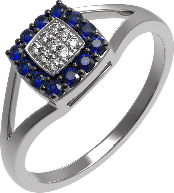 Кольцо из белого золота c бриллиантами и сапфиром