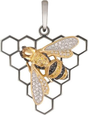 Подвеска из белого золота c эмалью и фианитом