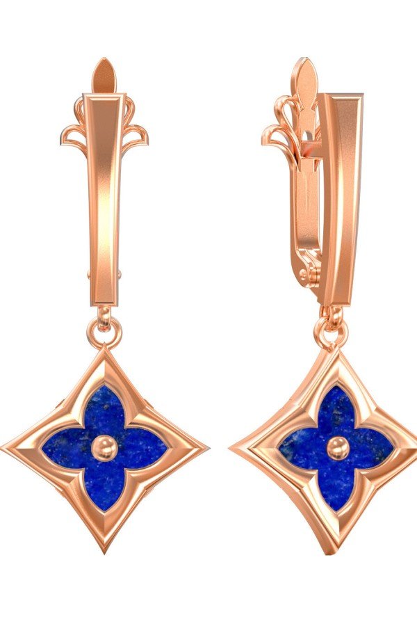 Серьги из золота 585 пробы c лазуритом