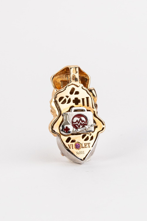 Подвеска из золота c эмалью, бриллиантами и рубином