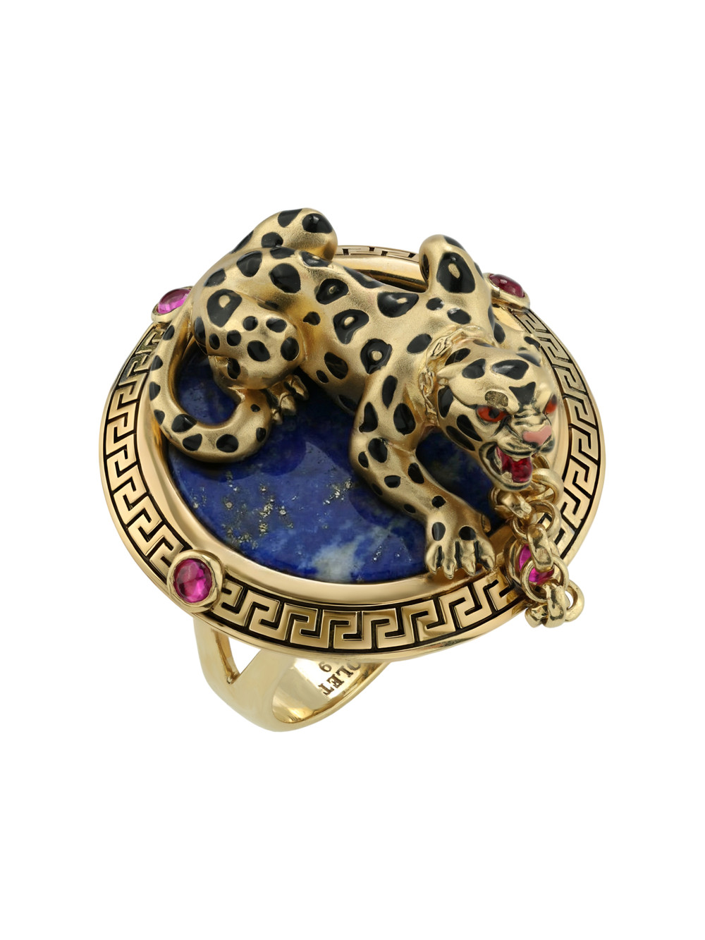Кольцо из лимонного золота c эмалью, рубином и лазуритом