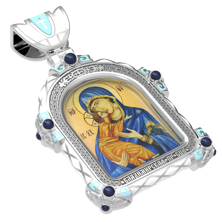 Образок из белого золота c эмалью, иконописью и темперой