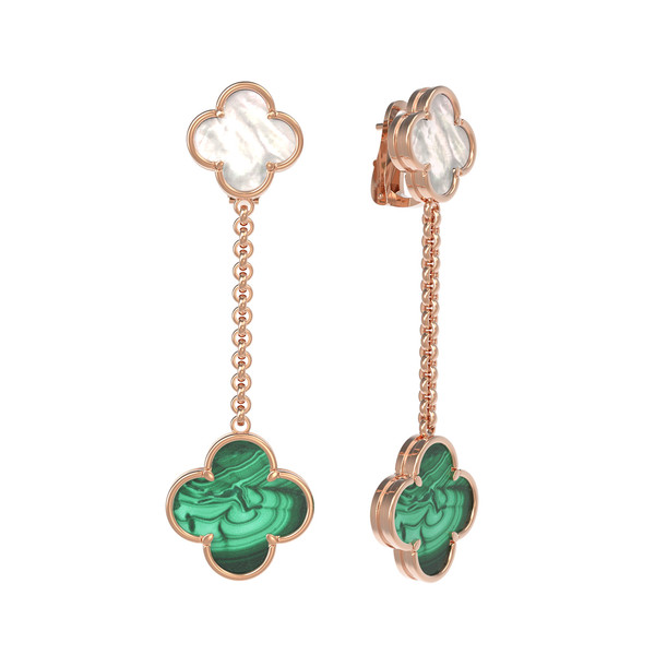 Серьги из золота c малахитом и перламутром