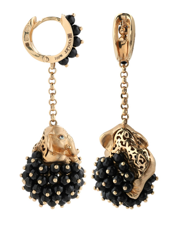 Серьги из золота c эмалью и ониксом