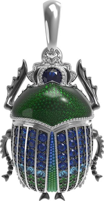 Подвеска из белого золота c эмалью, фианитом и сапфиром