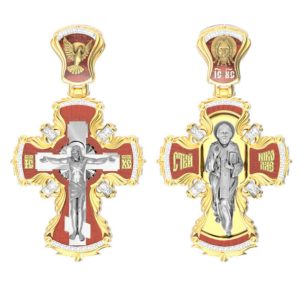 Крест из лимонного золота c эмалью и бриллиантами