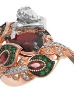 Кольцо из золота 585 пробы c фианитом и гранатом