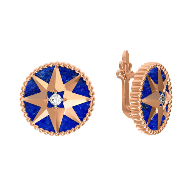 Серьги из золота c фианитом и лазуритом