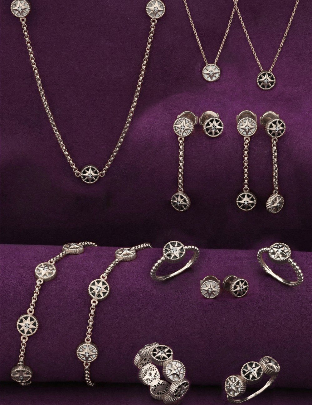Кольцо из белого золота 585 пробы c бриллиантами, ониксом и перламутром