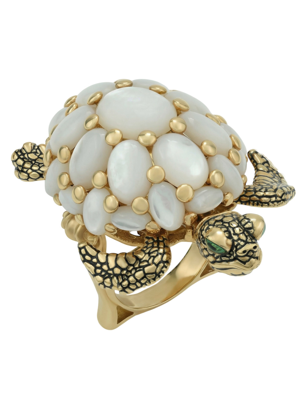 Кольцо из лимонного золота c эмалью и перламутром