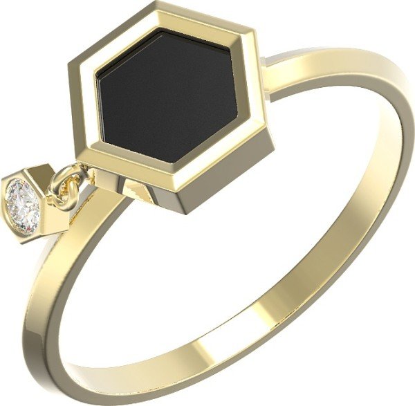 Кольцо из лимонного золота 585 пробы c бриллиантами и ониксом