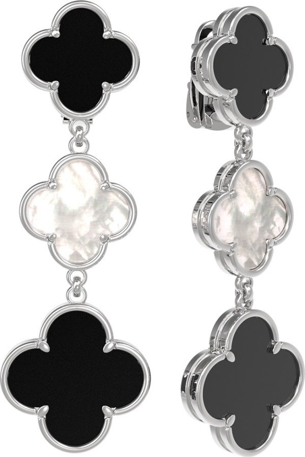 Серьги из белого золота c ониксом и перламутром