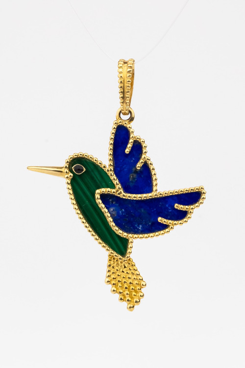 Подвеска из лимонного золота c эмалью, лазуритом и малахитом