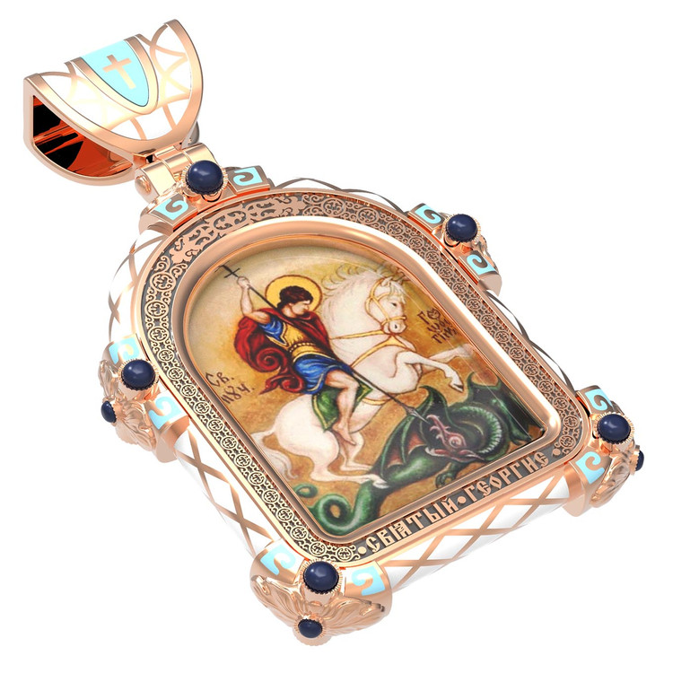 Образок из золота c эмалью, иконописью и темперой