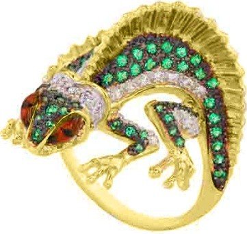 Кольцо из лимонного золота 585 пробы c эмалью и фианитом