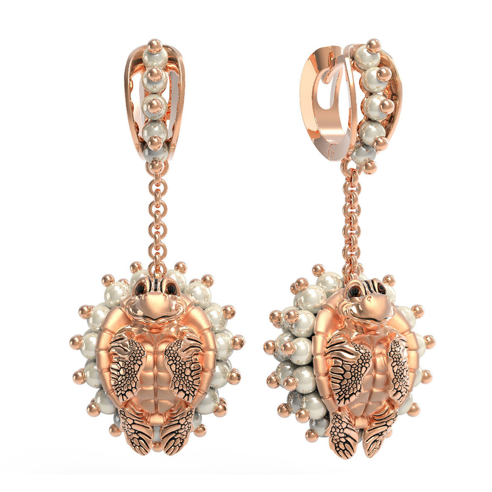 Серьги из золота c эмалью и жемчугом