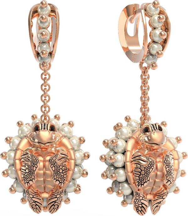 Серьги из золота c эмалью и жемчугом