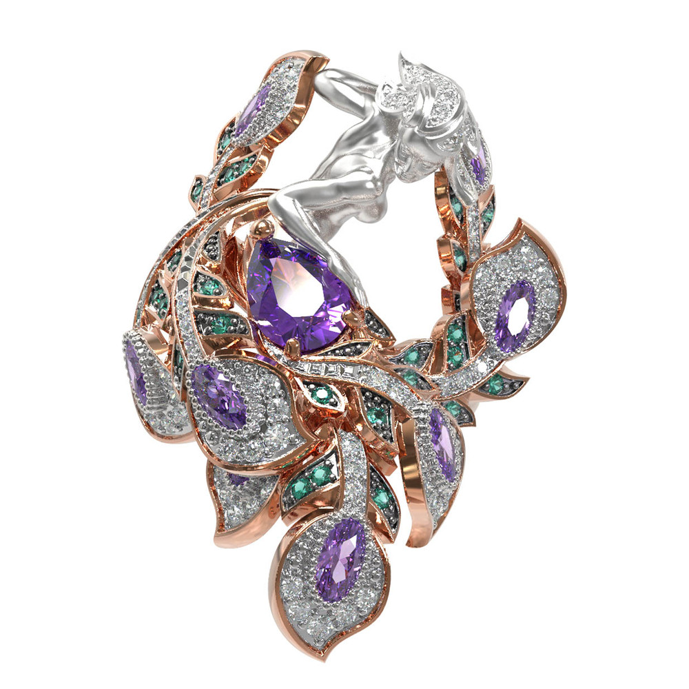 Кольцо из золота c фианитом и аметистом