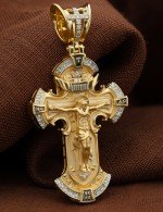 Крест из лимонного золота 585 пробы c бриллиантами