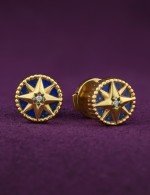 Серьги из лимонного золота 585 пробы c бриллиантами и лазуритом