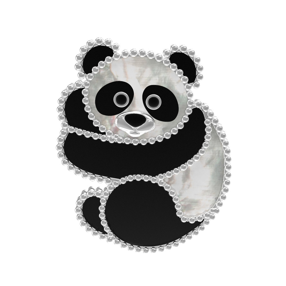 Брошь из белого золота c эмалью, ониксом и перламутром