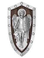 Образок из белого золота 585 пробы c эбеновым деревом