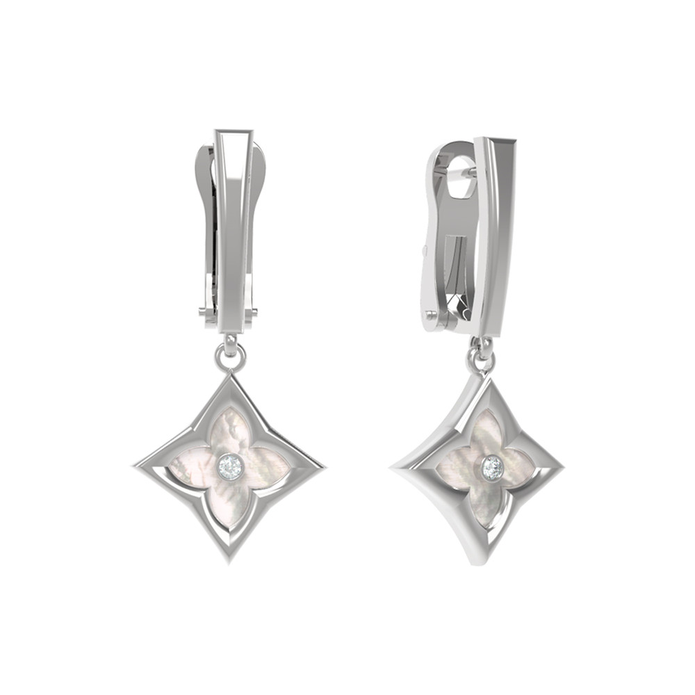 Серьги из белого золота c бриллиантами и перламутром