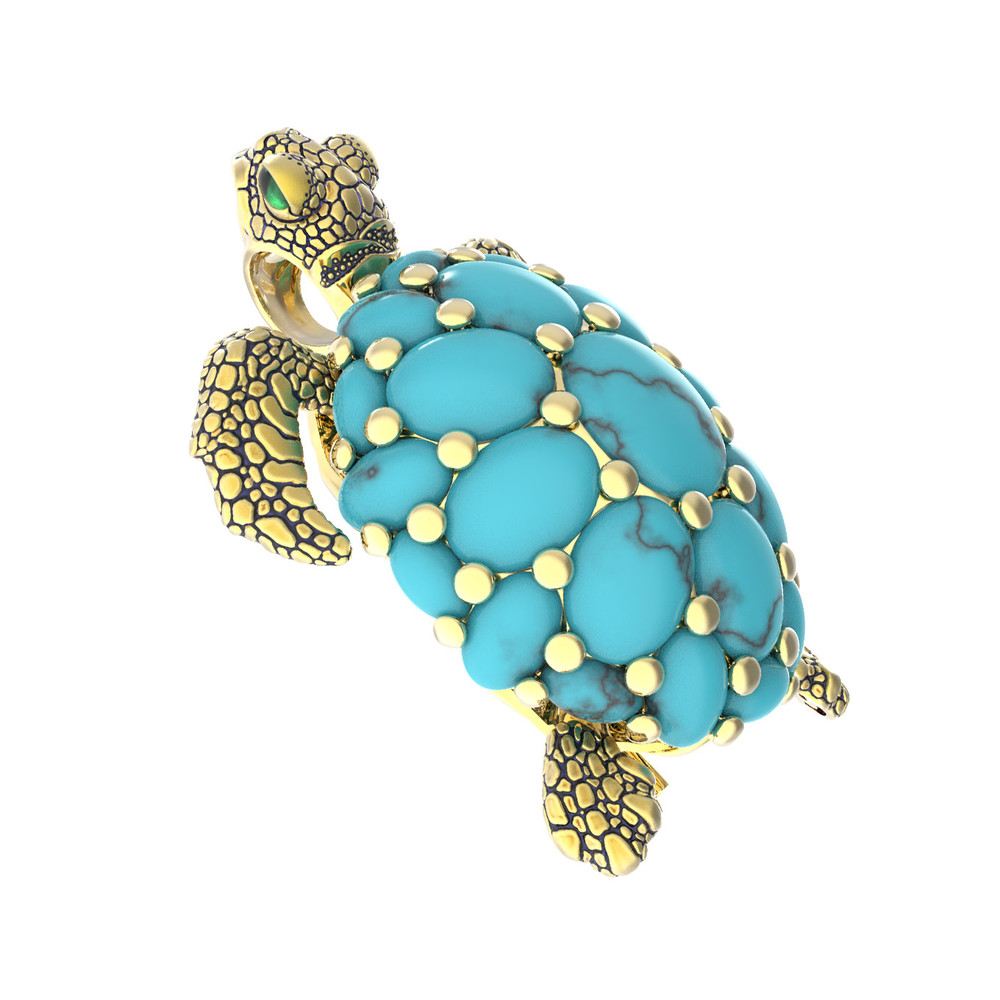 Брошь из лимонного золота c эмалью и бирюзой