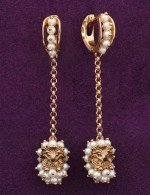 Серьги из золота 585 пробы c эмалью и жемчугом