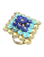 Кольцо из лимонного золота 585 пробы c бирюзой и лазуритом