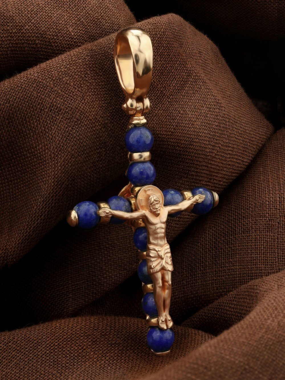 Крест из золота c лазуритом