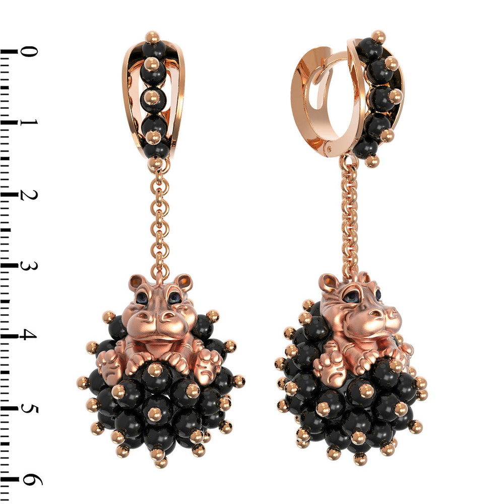 Серьги из золота c эмалью и ониксом