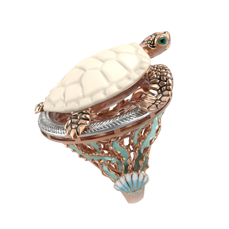 Кольцо из золота c эмалью и бивнем мамонта