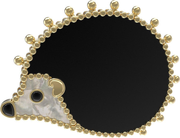 Брошь из лимонного золота c эмалью, ониксом и перламутром