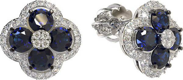 Серьги из белого золота c бриллиантами и сапфиром