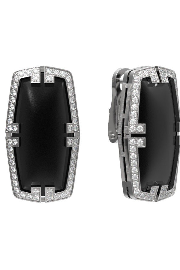 Серьги из белого золота 585 пробы c бриллиантами, рубином и ониксом