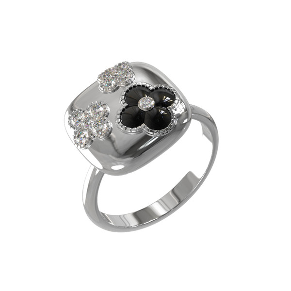 Кольцо из белого золота c бриллиантами и ониксом