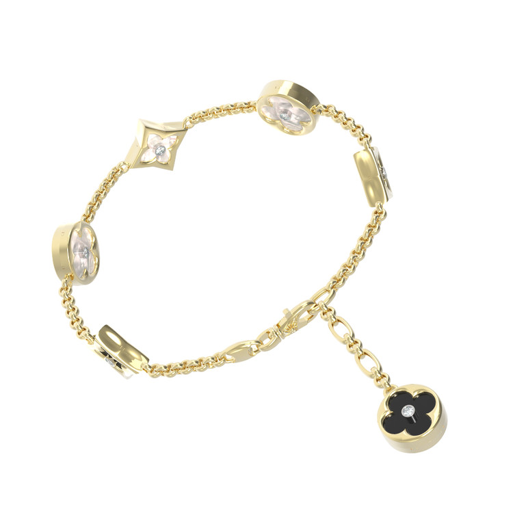 Браслет из лимонного золота c бриллиантами, ониксом и перламутром