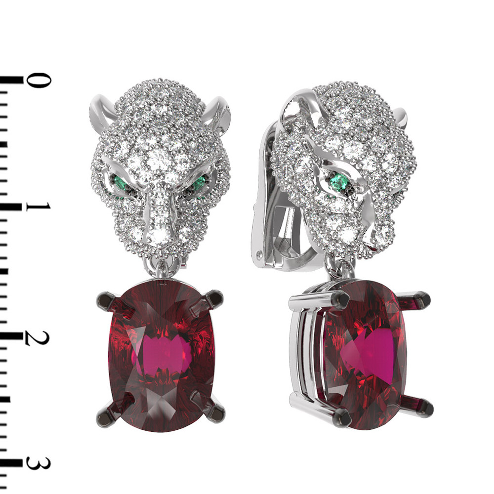 Серьги из белого золота c бриллиантами, рубином и изумрудом