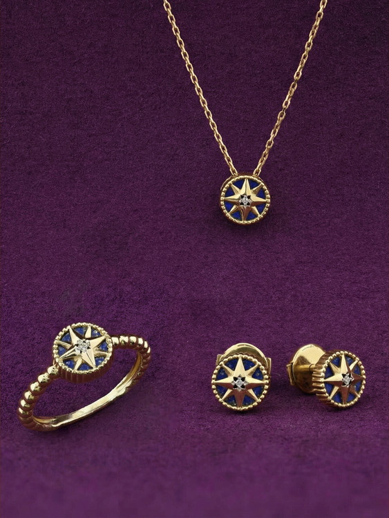 Колье из лимонного золота c бриллиантами и лазуритом