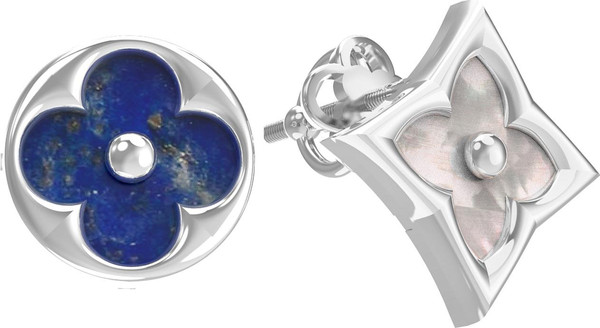 Серьги из белого золота c лазуритом и перламутром