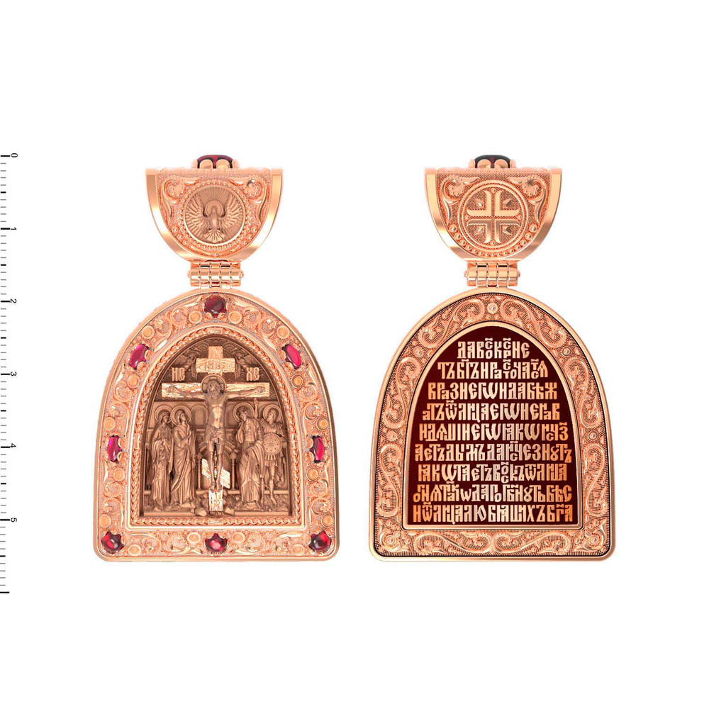 Образок из золота c эмалью и рубином