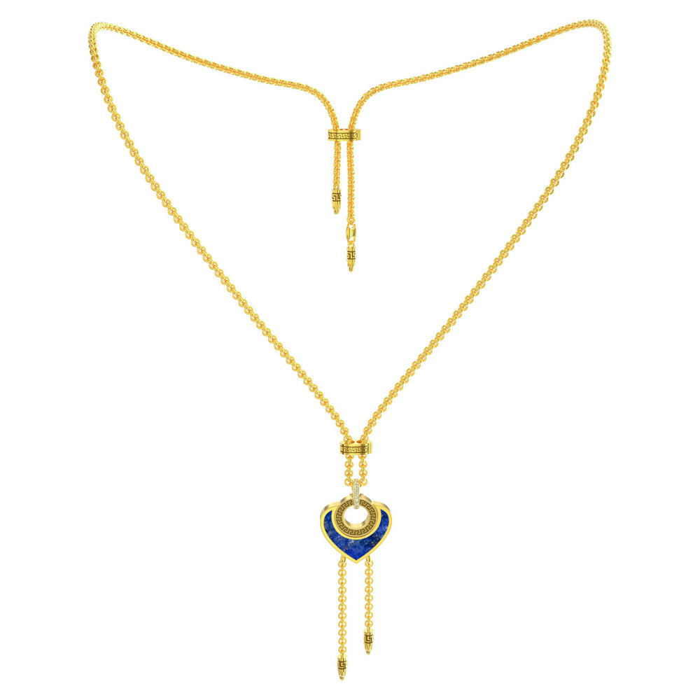 Колье из лимонного золота c фианитом, лазуритом и перламутром