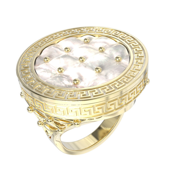 Кольцо из лимонного золота c эмалью и перламутром