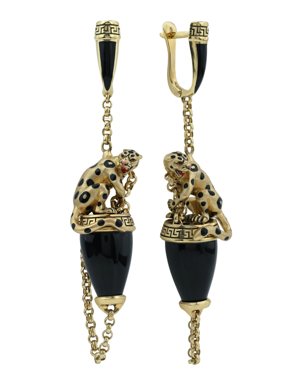 Серьги из лимонного золота c эмалью и ониксом