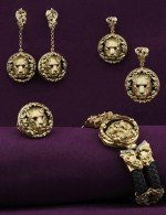 Серьги из лимонного золота 585 пробы c эмалью и ониксом