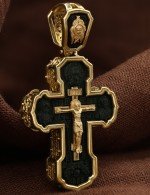 Крест из лимонного золота 585 пробы c эбеновым деревом