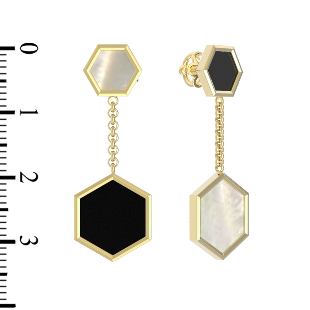 Серьги из лимонного золота c ониксом и перламутром